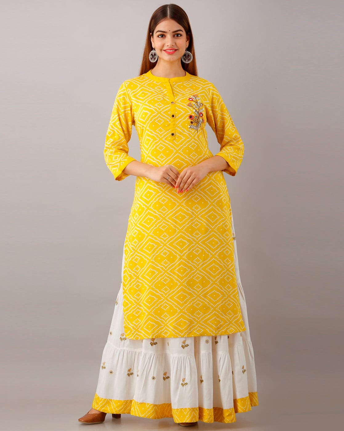 Saffron orange kurti and skirt set | Kurta skirt, Long blouse designs, Silk  kurti designs