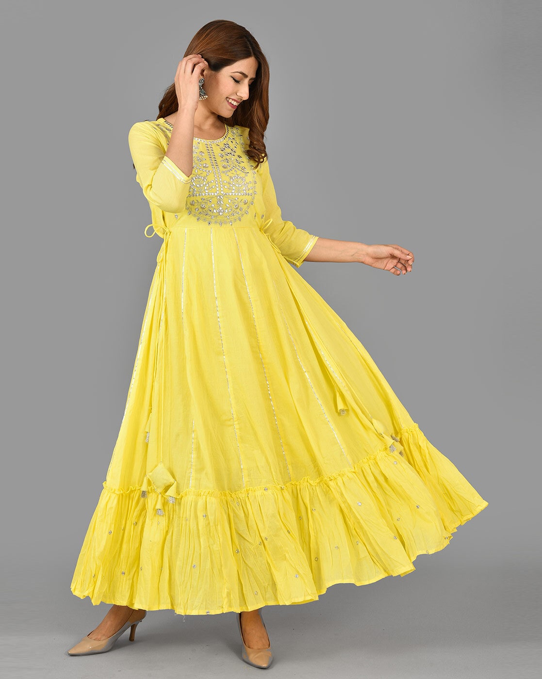 Latest Style Yellow Colour Party Wear Gown Girl - Shahi Fits