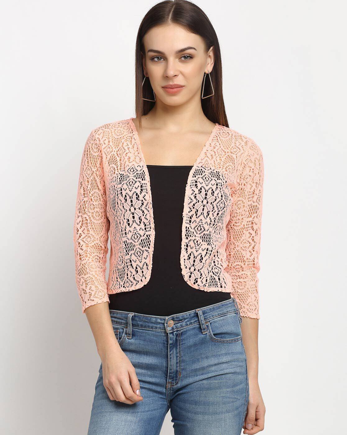 Buy Coral Pink Shrugs u0026 Jackets for Women by Rute Online | Ajio.com