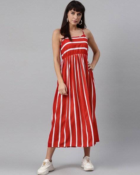 red dress with white stripes