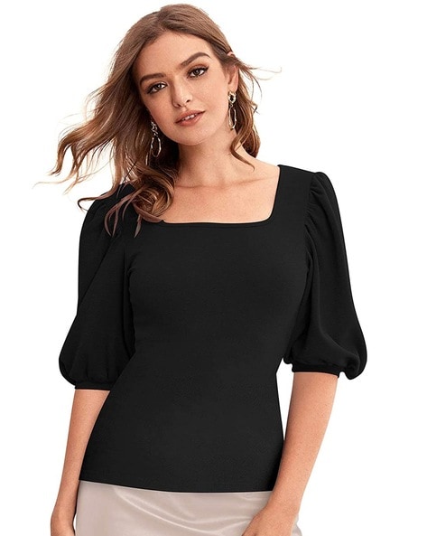 Elbow Length Sleeves Fitted Top