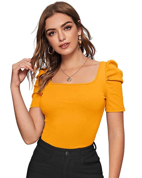 Square Neck Puff Sleeves Top