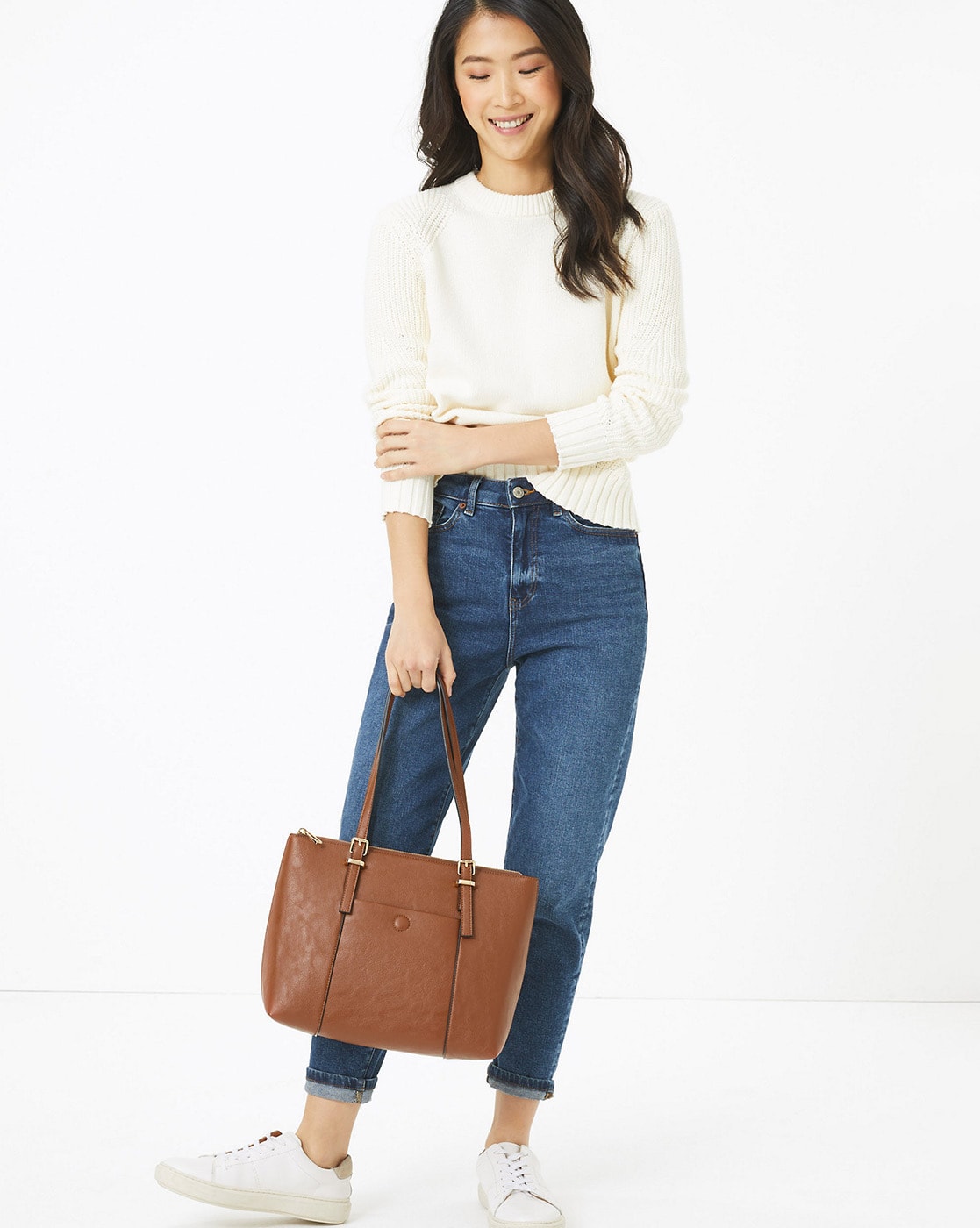 Marks & Spencer Tan Brown Solid Tote Bag