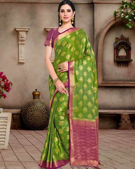 Buy online Green Mysore Silk Saree With Blouse from ethnic wear for Women  by Mimosa for ₹1519 at 66% off | 2024 Limeroad.com