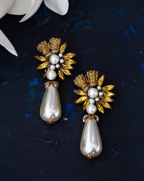 DAKOTA - STATEMENT PEARL STUD WEDDING EARRINGS - SILVER – AMELIE GEORGE PTY  LTD