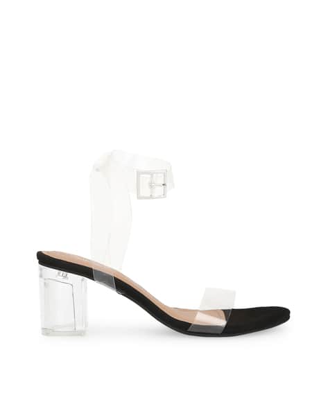 Truffle collection Chunky Heeled Sandals with Clear Ankle Strap