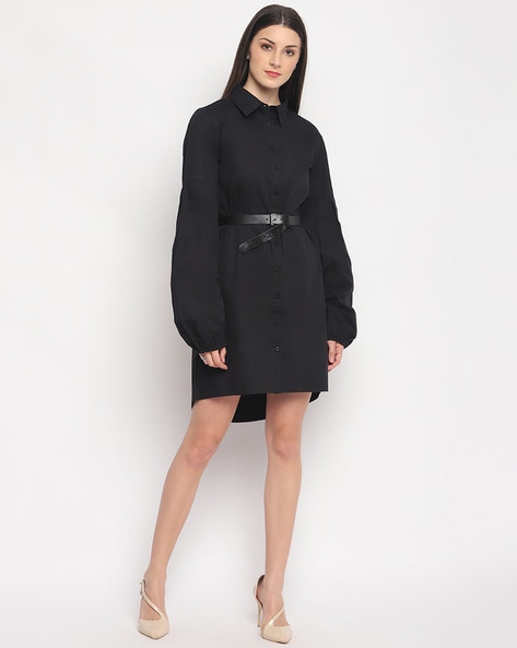 Black belted shirt outlet dress