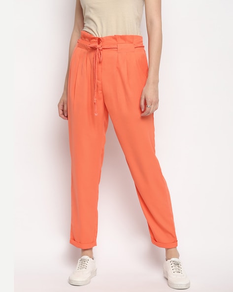 Buy Orange 100% Cotton Elasticated Paperbag Wide Legged Pant Online at  SeamsFriendly