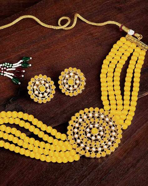 Yellow earrings deals and necklace set