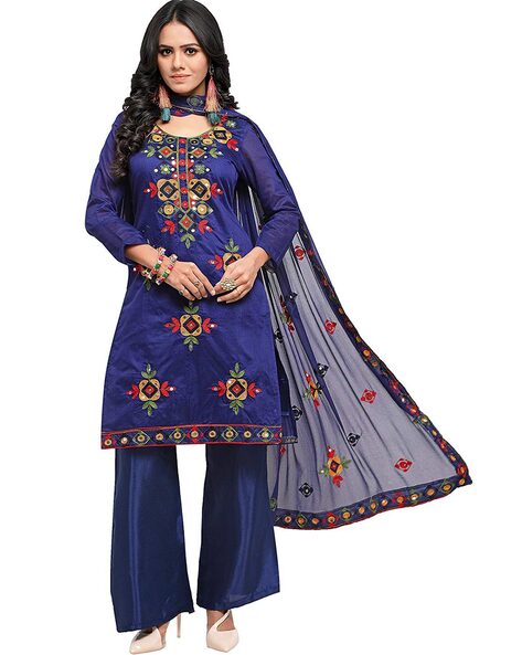 Indian Embroidered Straight Unstitched Dress Material Price in India