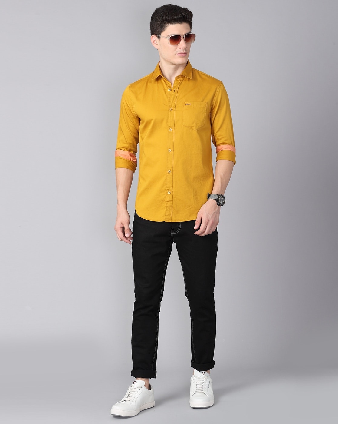 Mustard yellow shirt outlet outfit men