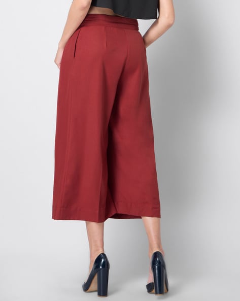 Maroon red Palazzo Pants culottes, Women's Fashion, Bottoms, Other Bottoms  on Carousell