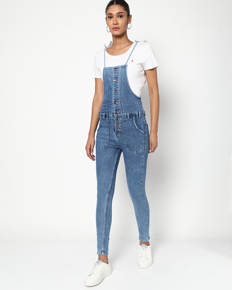 Buy Wide-Leg Denim Dungaree with Patch Pocket Online at Best Prices in  India - JioMart.