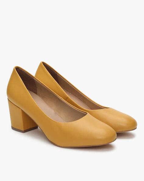 Carlton London Round Toe Chunky Heel Buy Mustard Yellow