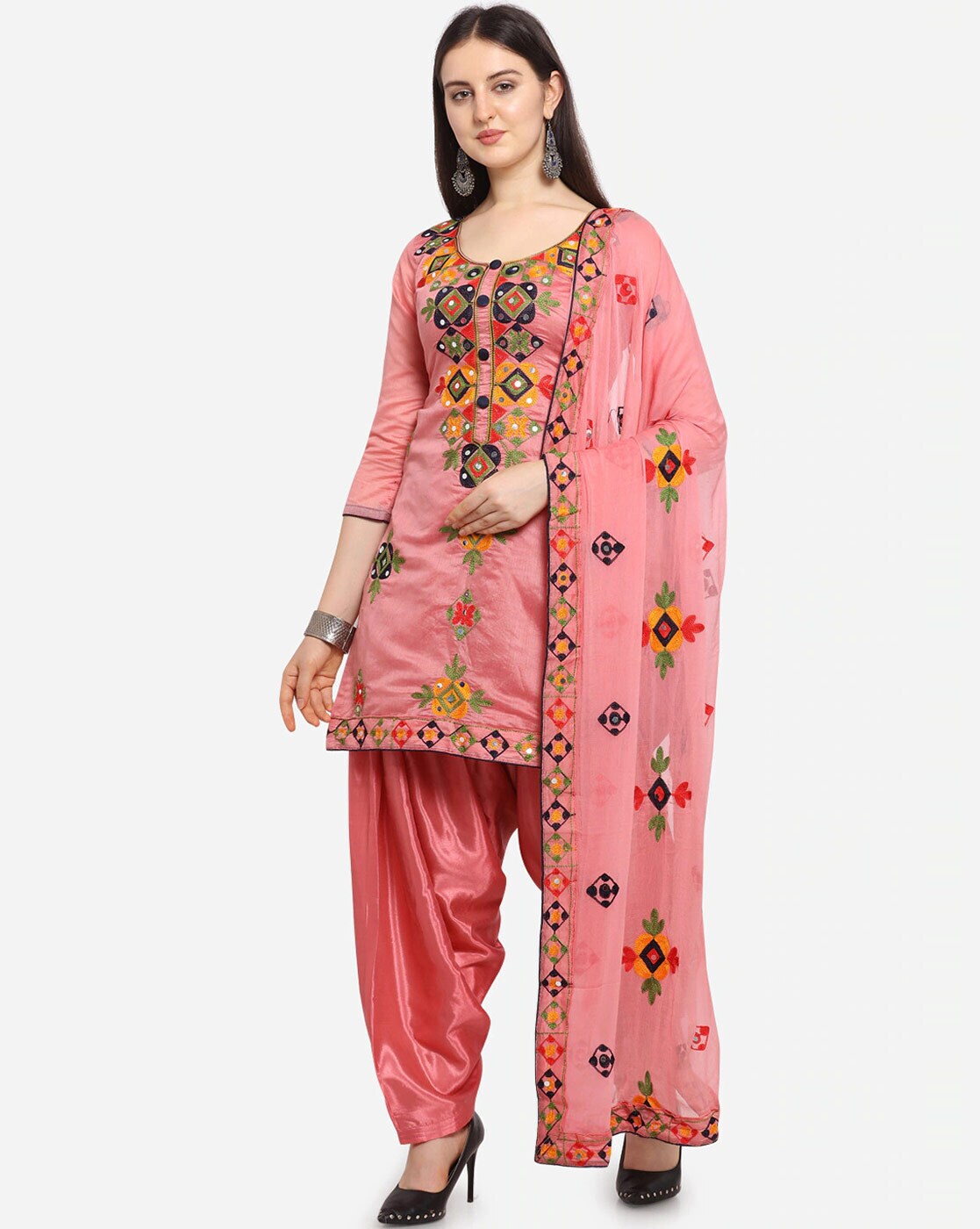 Buy Chhabra 555 Women Pink Mirror Work Embroidered Made To Measure Cocktail  Gown With Dupatta - Dresses for Women 6969642 | Myntra
