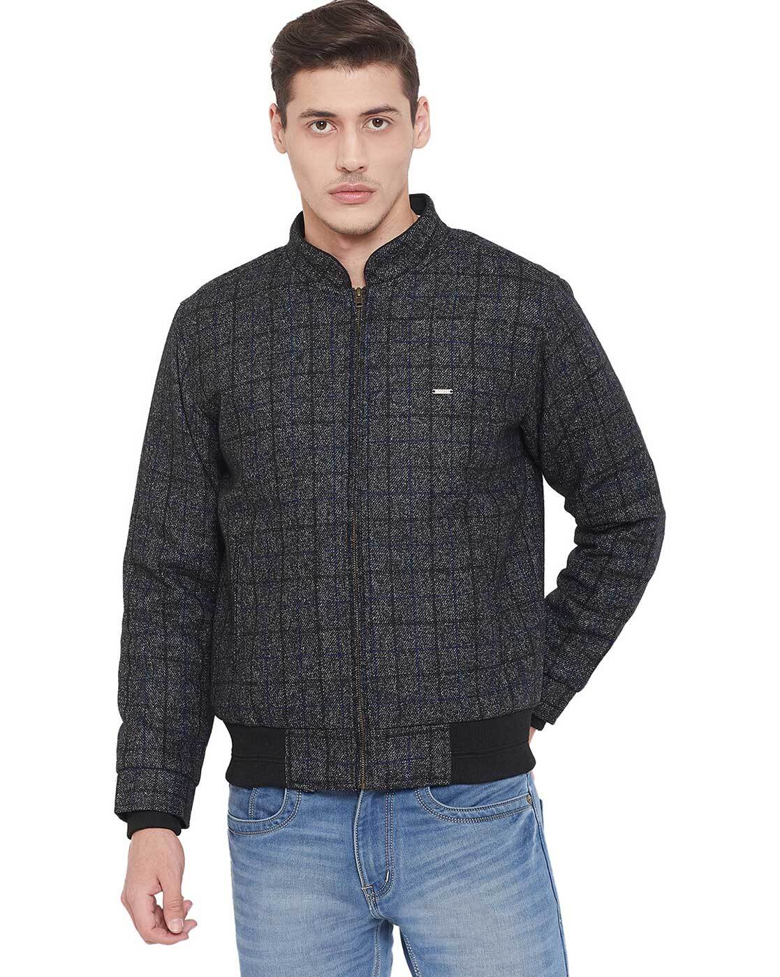 black bomber jacket with checkered inside