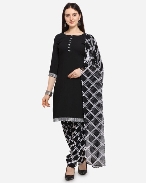 Checked Crepe Printed Unstitched Dress Material Price in India