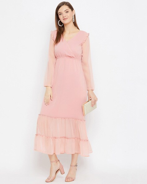 Peach maxi dress outlet with sleeves