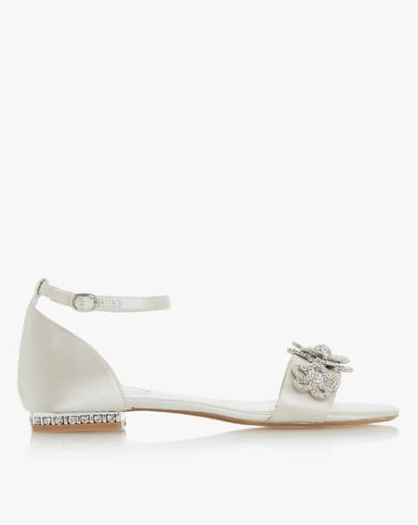 Embellished Flat Dune Flat Bridal Shoes Dulcie Ivory Satin Wedding