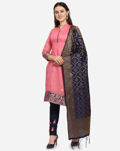 Chanderi Cotton Jacquard Woven Dress Material with Banarasi Dupatta Price in India