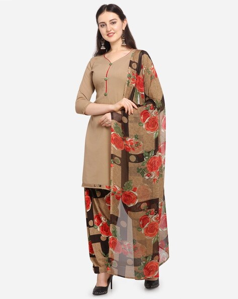 Floral Printed Crepe Unstitched Dress Material Price in India