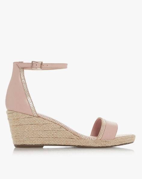 Klarice Genuine Leather Ankle Wrap Espadrille Wedges