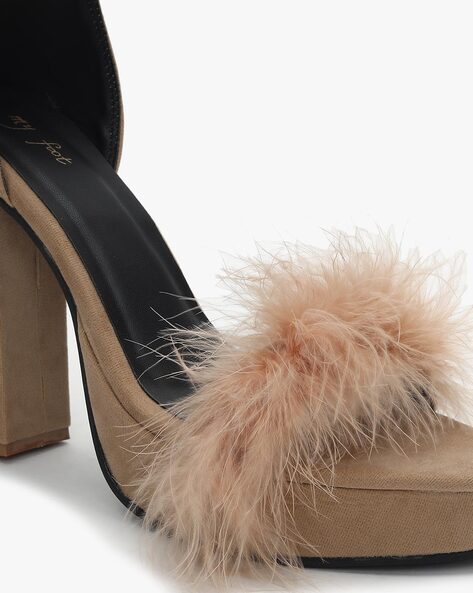 Beige on sale fluffy heels