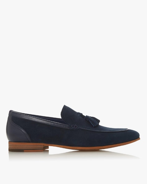 dune black suede loafers