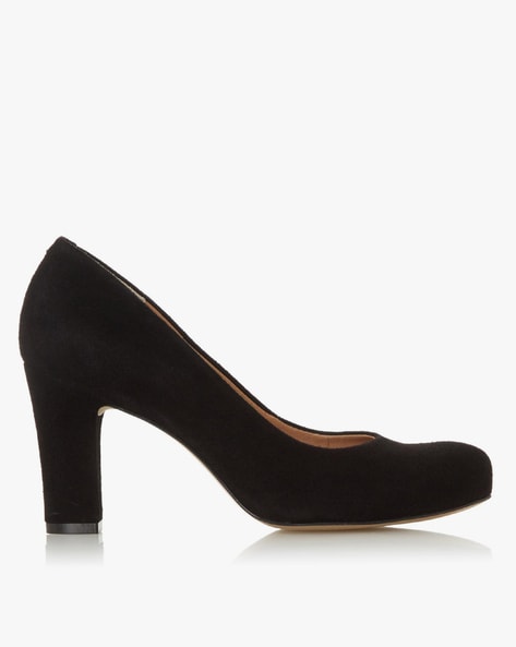 Round toe pumps, small heels, black suede leather, BF563D, Liliboty