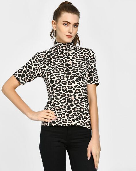 Animal print shop high neck top