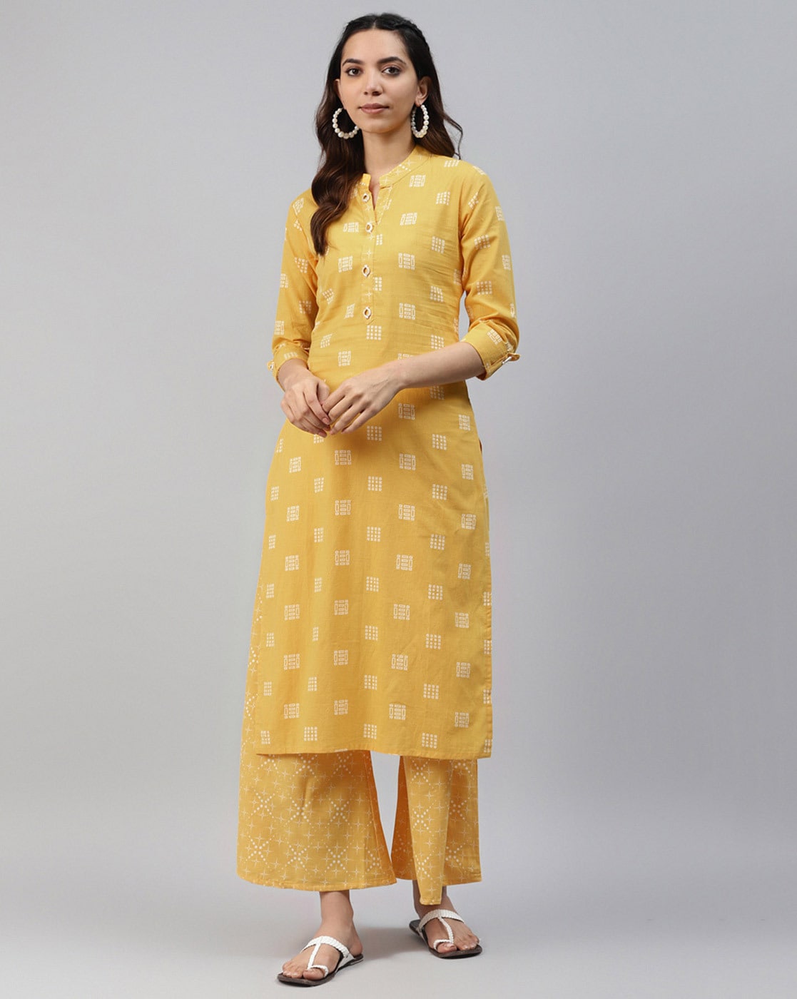 ajio yellow kurta set