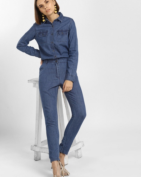 Buy Lee Cooper Solid Jumpsuit with Pockets and Button Closure | Splash KSA