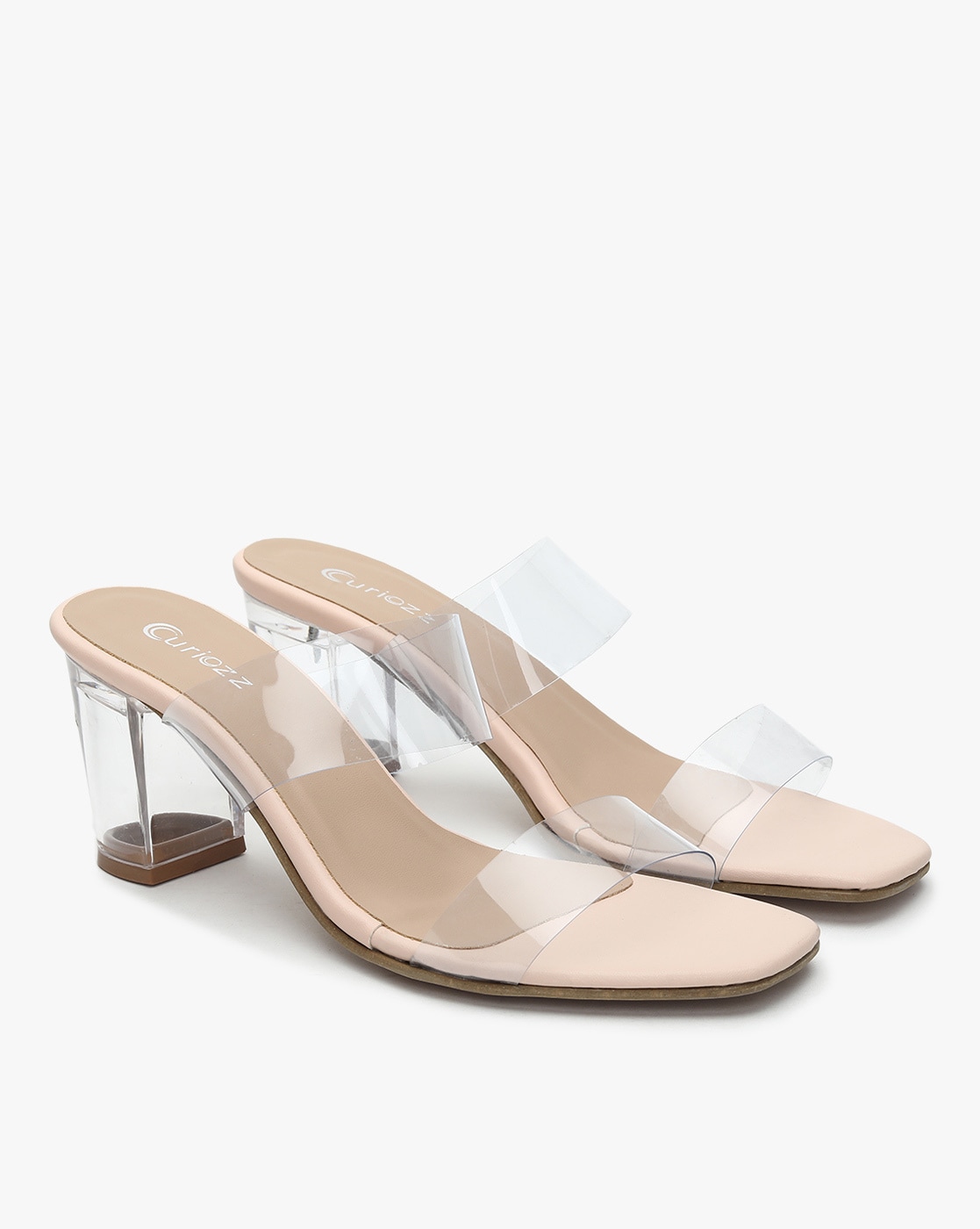 Amazon.com | Clear Strap Block Heels Square Open Toe Slip On Mules for  Women Transparent High Heel Slides Black | Shoes