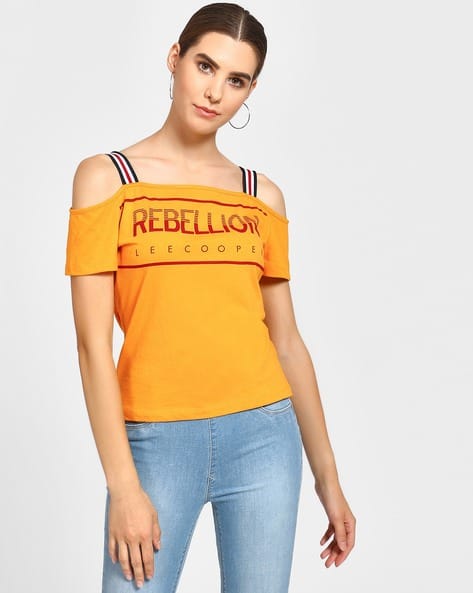 mustard yellow cold shoulder top