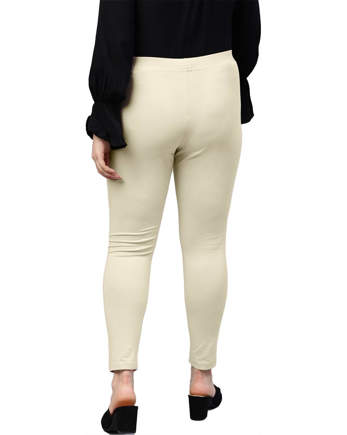 Cream Leggings for Women by Go Colors 