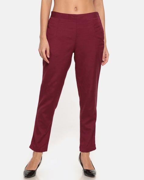 Buy Maroon Trousers & Pants for Women by Go Colors Online