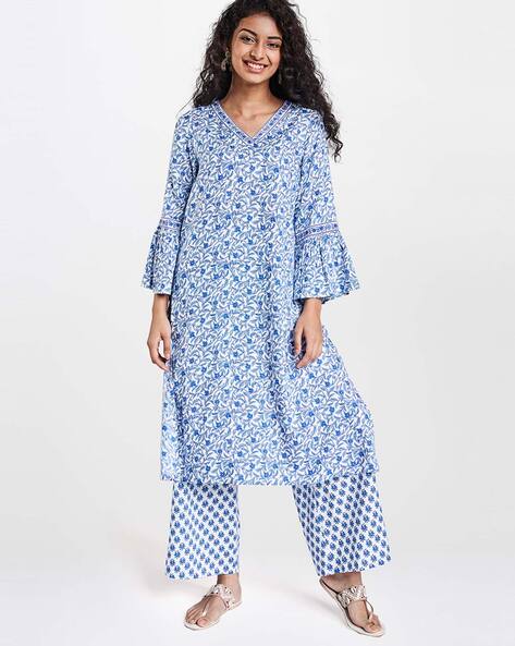 Vidusha Bell Bottom Sleeves Design kurti Pant Dupatta Set For Women's  (Small) : Amazon.in: Fashion