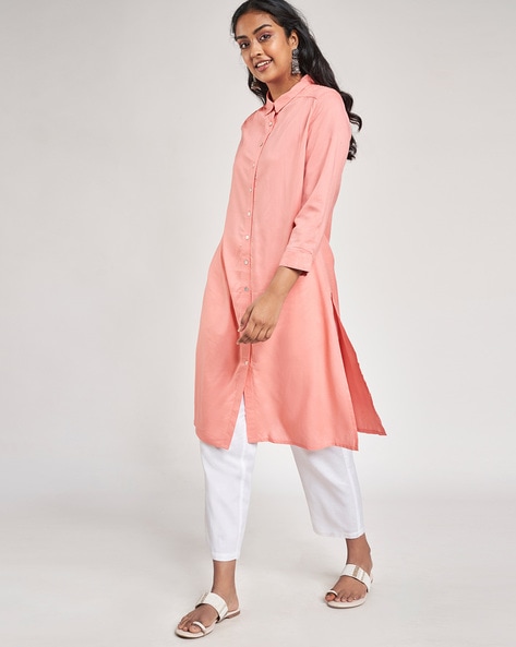 Buy online Women Pink Floral Printed Straight Kurti from Kurta Kurtis for  Women by Tissu for ₹549 at 69% off | 2024 Limeroad.com