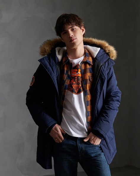 Mens blue hotsell parka coat