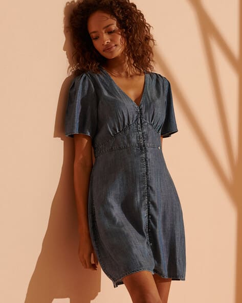 superdry denim dress womens Oversized Denim Shirt Dress in PACIFIC BLUE