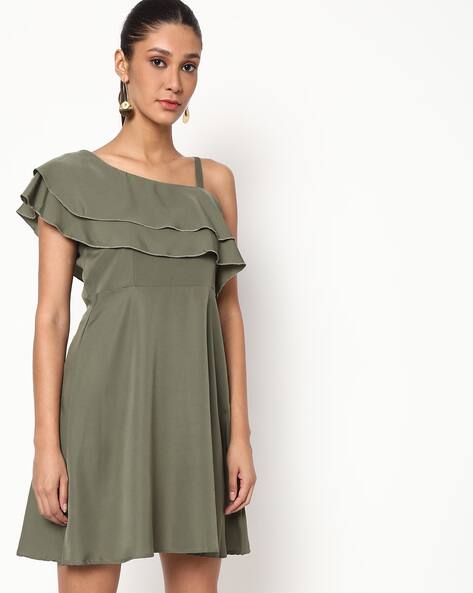 olive green one shoulder dress