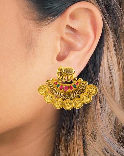 22K Gold Lakshmi Temple Jewellery. GER9812 Chand Bali Earrings with Pearls  & Beads. Totaram Jewelers - YouTube