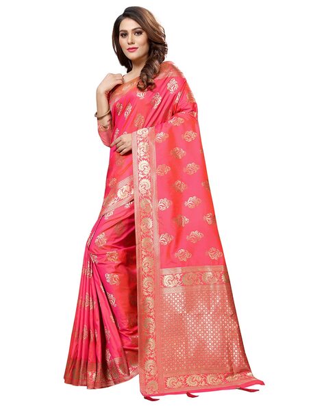 Pink silk saree with blouse 6307