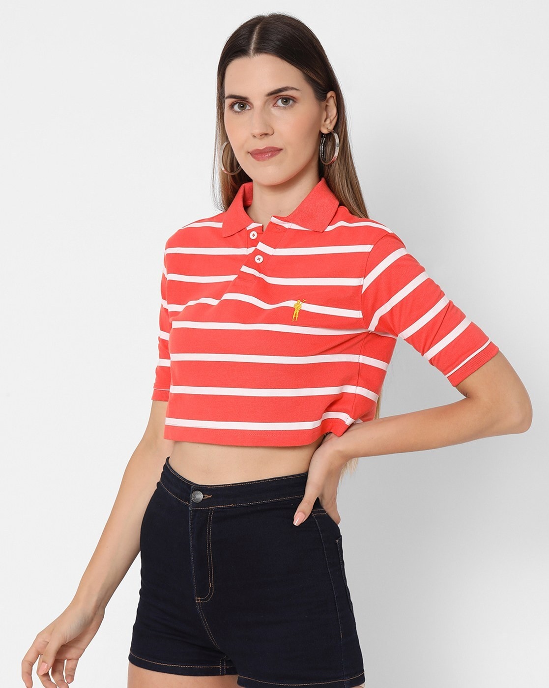 Cropped striped clearance polo shirt