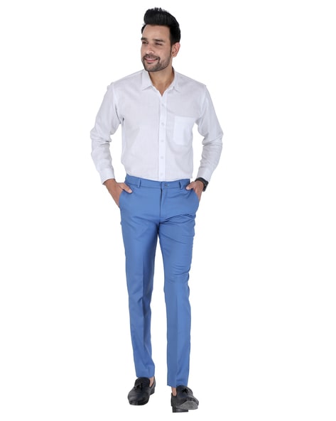 Buy SAM  JACK Light Blue Colored Polyviscose Regular Fit Mens Formal  Trousers 40 at Amazonin