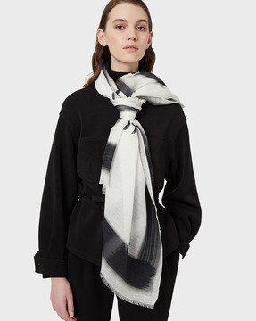 Buy EMPORIO ARMANI Logo Print Stole | White & Black Color Women | AJIO LUXE