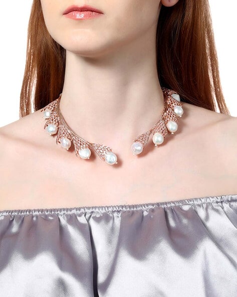 Buy Outhouse Choker Necklace with Pearl Accent, Rose Gold Color Women