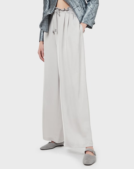 Buy EMPORIO ARMANI Relaxed Fit Wide Leg Trousers Grey Color