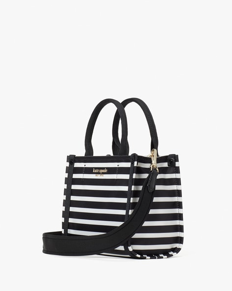 Black and white striped kate spade tote online