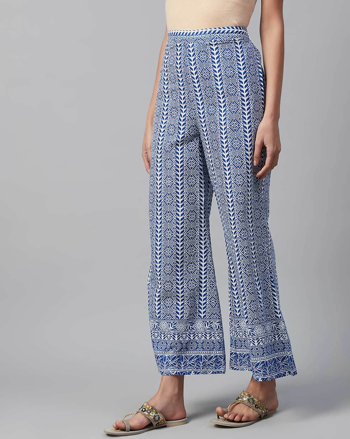 Buy Blue Check Print Narrow Palazzo Online Aurelia, 56% OFF